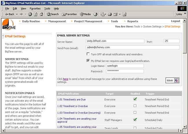 EMail Settings Page