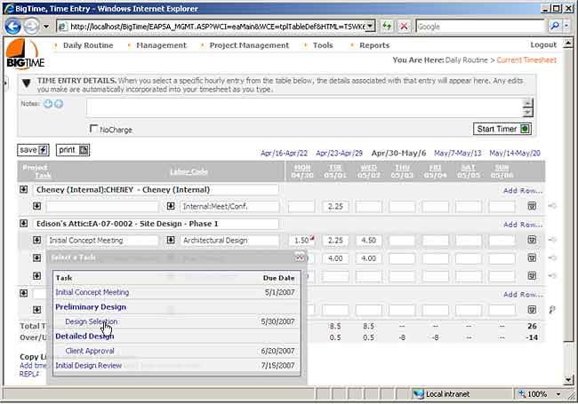 Time Entry Grid: By Task