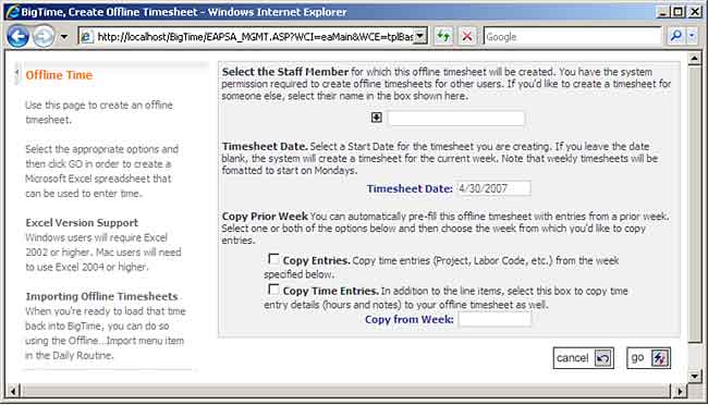 Daily Routine, Create Offline Timesheet