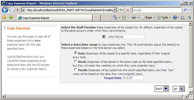 Copy Expense Report Dialog