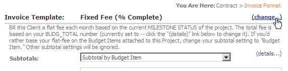 Invoicing: PD Invoice Format Screen (change template link)