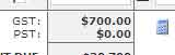 Invoice Edit Screen, GST/PST section