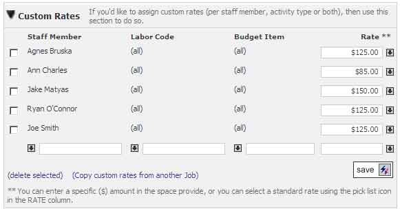 PD:Billing Rates (custom rate section)