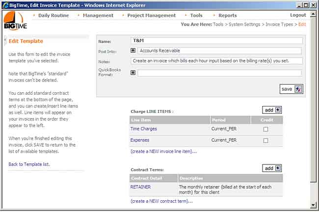 Invoice Template: Edit Screen