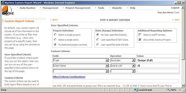 Reports support both standard settings and your own custom criteria.