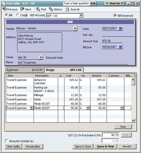 GST/PST Posting in QuickBooks (2007 or Earlier)