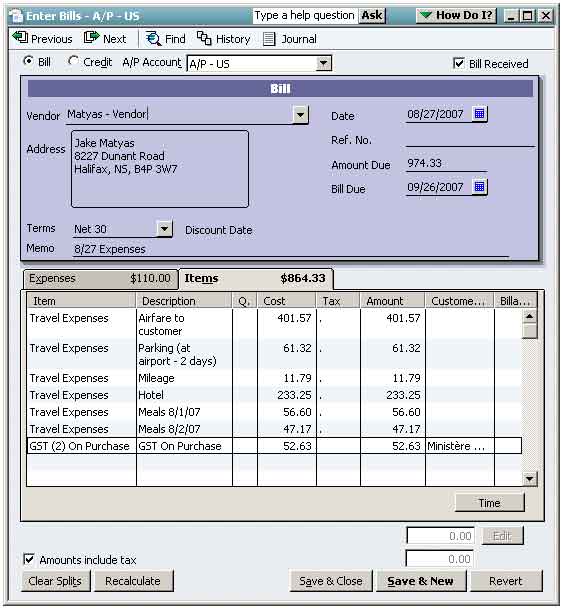 Posting GST on Employee Expense Reports