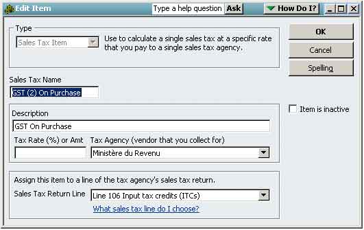 Setting up a GST (Tax) item in QB