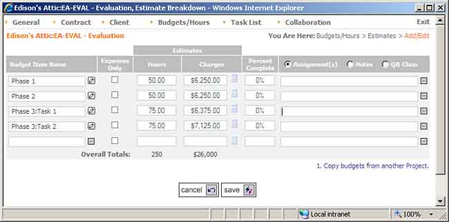 Dashboard, Basic Budget Add/Edit